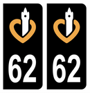 Autocollant Plaque d'immatriculation Voiture Ancienne Région 62 Noir