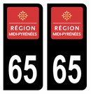 Autocollant Plaque d'immatriculation Voiture Ancienne Région 65 Noir