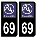 Autocollant Plaque d'immatriculation Voiture Ancienne Région 69 Noir