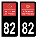 Autocollant Plaque d'immatriculation Voiture Ancienne Région 82 Noir
