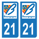 Autocollant Plaque d'immatriculation Voiture Ancienne Région 21