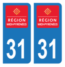 Autocollant Plaque d'immatriculation Voiture Ancienne Région 31