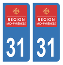 Autocollant Plaque d'immatriculation Voiture Ancienne Région 31 Noir