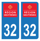 Autocollant Plaque d'immatriculation Voiture Ancienne Région 32