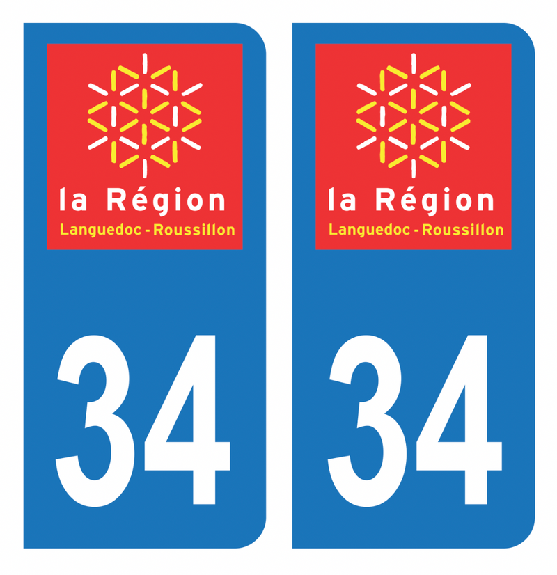 Autocollant Plaque d'immatriculation Voiture Ancienne Région 34