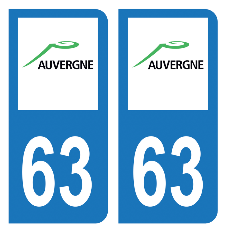 Autocollant Plaque d'immatriculation Voiture Ancienne Région 63