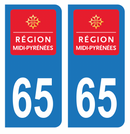 Autocollant Plaque d'immatriculation Voiture Ancienne Région 65