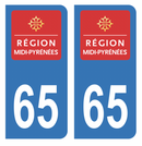 Autocollant Plaque d'immatriculation Voiture Ancienne Région 65 Noir