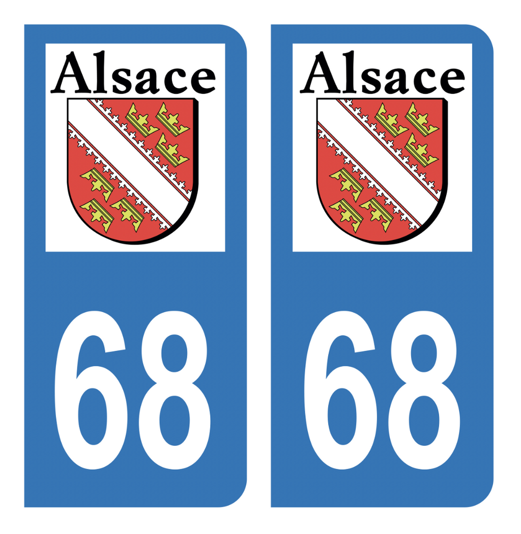 67 Bas Rhin Alsace logo couleur fond noir autocollant plaque immatriculation  auto ville sticker Alsace Lot de 4 Stickers - arrondis