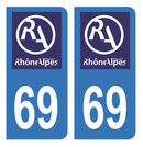 Autocollant Plaque d'immatriculation Voiture Ancienne Région 69 Noir