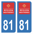 Autocollant Plaque d'immatriculation Voiture Ancienne Région 81 Noir