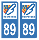 Autocollant Plaque d'immatriculation Voiture Ancienne Région 89 Noir