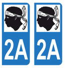 Autocollant Plaque d'immatriculation Voiture Département 2A Noir