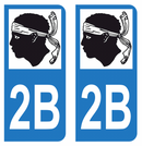 Autocollant Plaque d'immatriculation Voiture Département 2B Noir