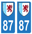 Autocollant Plaque d'immatriculation Voiture Département 87