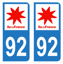 Autocollant Plaque d'immatriculation Voiture Département 92 Noir