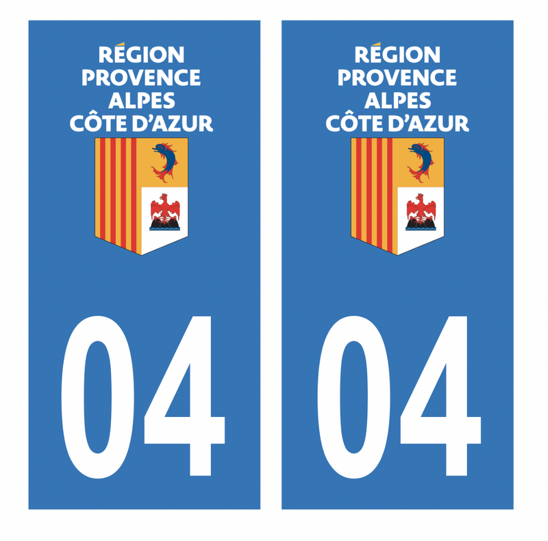 Lot De 4 Autocollants Département 04 Alpes-de-Haute-Provence - Format 45x100 Mm - Vinyle Haute Tenue Anti-UV - Pour Plaques Immatriculation - 8