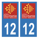 Autocollant Plaque d'immatriculation Voiture Département 12 Noir