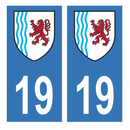 Autocollant Plaque d'immatriculation Voiture Département 19 Noir