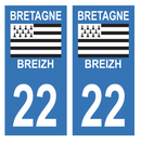 Autocollant Plaque d'immatriculation Voiture Département 22 Breizh