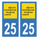 Autocollant Plaque d'immatriculation Voiture Département 25 Noir