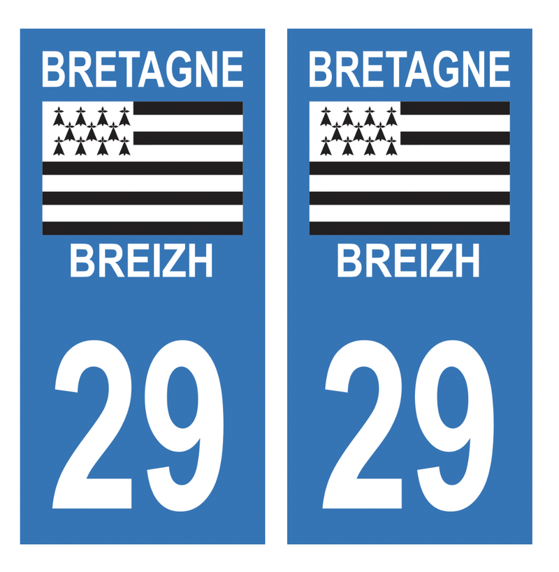Autocollant Plaque d'immatriculation Voiture Département 29 Breizh