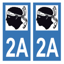 Autocollant Plaque d'immatriculation Voiture Département 2A