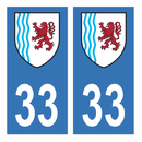 Autocollant Plaque d'immatriculation Voiture Département 33