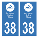 Autocollant Plaque d'immatriculation Voiture Département 38 Noir