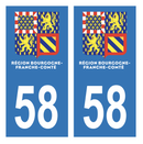 Autocollant Plaque d'immatriculation Voiture Département 58 Nouveau Modèle