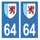Autocollant Plaque d'immatriculation Voiture Département 64