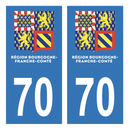 Autocollant Plaque d'immatriculation Voiture Département 70 Nouveau Modèle