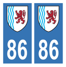 Autocollant Plaque d'immatriculation Voiture Département 86 Noir