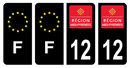 Lot 4 Autocollants Plaque d'immatriculation Voiture Ancienne Région 12 Noir