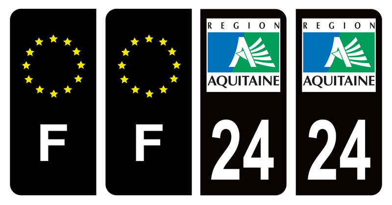 Lot 4 Autocollants Plaque d'immatriculation Voiture Ancienne Région 24