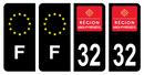 Lot 4 Autocollants Plaque d'immatriculation Voiture Ancienne Région 32 Noir