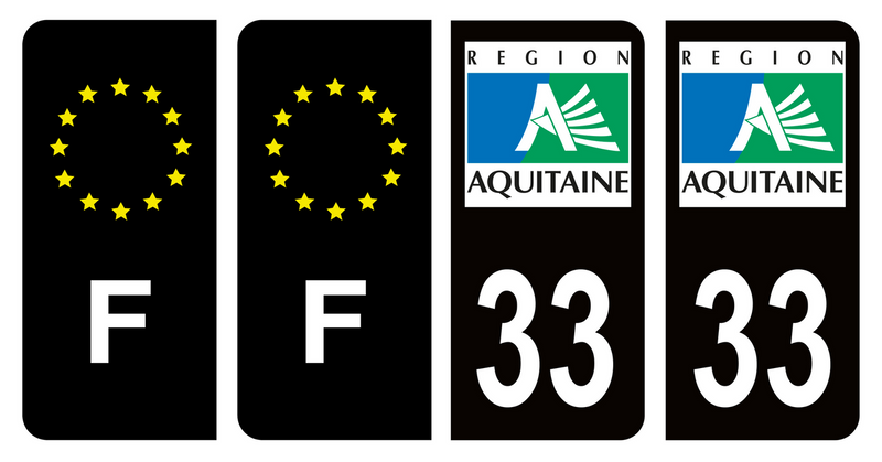Lot 4 Autocollants Plaque d'immatriculation Voiture Ancienne Région 33