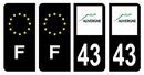 Lot 4 Autocollants Plaque d'immatriculation Voiture Ancienne Région 43 Noir