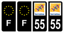 Lot 4 Autocollants Plaque d'immatriculation Voiture Ancienne Région 55 Noir