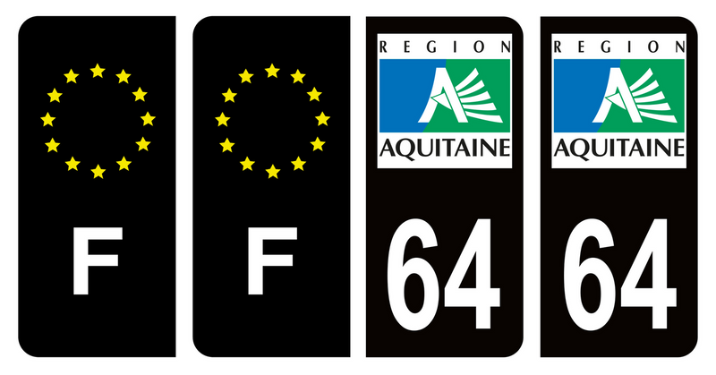 Lot 4 Autocollants Plaque d'immatriculation Voiture Ancienne Région 64