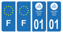 Lot 4 Autocollants Plaque d'immatriculation Voiture Département 01 Noir