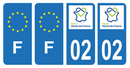 Lot 4 Autocollants Plaque d'immatriculation Voiture Département 02