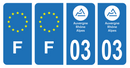 Lot 4 Autocollants Plaque d'immatriculation Voiture Département 03 Noir