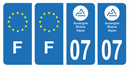 Lot 4 Autocollants Plaque d'immatriculation Voiture Département 07 Noir
