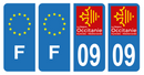 Lot 4 Autocollants Plaque d'immatriculation Voiture Département 09 Noir