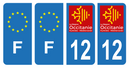 Lot 4 Autocollants Plaque d'immatriculation Voiture Département 12