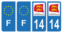 Lot 4 Autocollants Plaque d'immatriculation Voiture Département 14 Noir