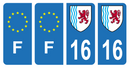 Lot 4 Autocollants Plaque d'immatriculation Voiture Département 16 Noir
