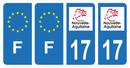 Lot 4 Autocollants Plaque d'immatriculation Voiture Département 17