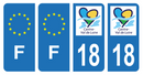 Lot 4 Autocollants Plaque d'immatriculation Voiture Département 18 Noir